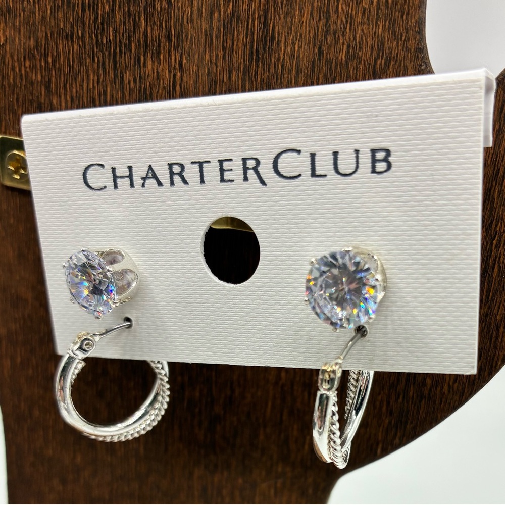 Charter Club Silver-Tone Hoop & Stud Earrings-NEW